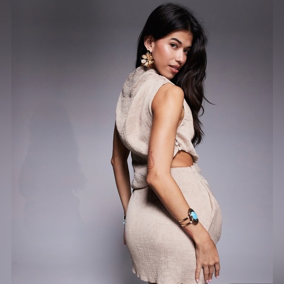 ASOS Design Size US 10 Asymmetric Drape Cut-Out Mini Dress Mocha - Picture 4 of 13